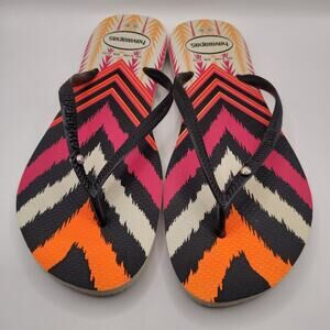 Havaianas Vibrant Tribal Flip Flops Thongs Jeweled Strap Sz 9/10